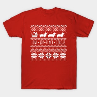 Love Joy Peace Corgis Festive Christmas Holiday T-Shirt